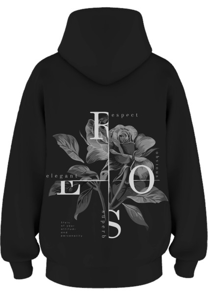 Oversize 'rose' Baskılı Kapşonlu Hoodie Sweatshirt