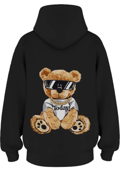 Oversize 'bear' Baskılı Kapşonlu Hoodie Sweatshirt