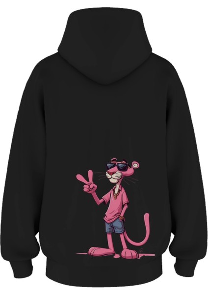 Oversize 'pink Panther' Baskılı Kapşonlu Hoodie Sweatshirt