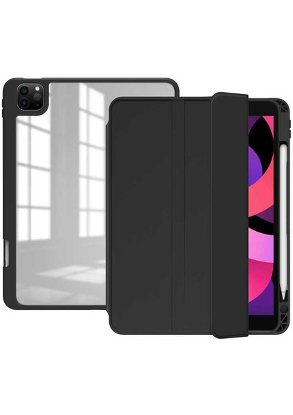 Apple iPad Pro 12.9.inç 5.nesil 2021 A2378-A2461-A2379-A2462 - Kılıf Korumalı Arkası Şeffaf Nort Standlı Kılıf - Pembe