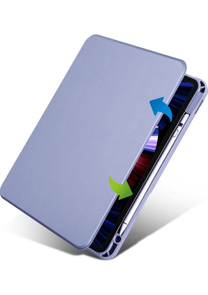 Apple iPad Pro 11 3.nesil 2021 A2377-A2459-A2301-A2460 - Kılıf Kalem Bölmeli Dönen Termik Standlı Kılıf - Gri