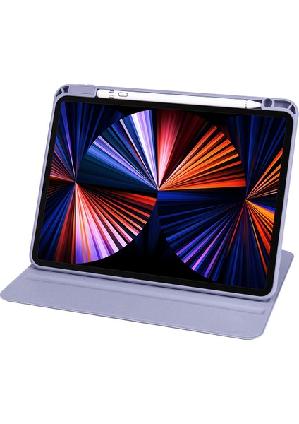 Apple iPad Pro 11 3.nesil 2021 A2377-A2459-A2301-A2460 - Kılıf Kalem Bölmeli Dönen Termik Standlı Kılıf - Gri