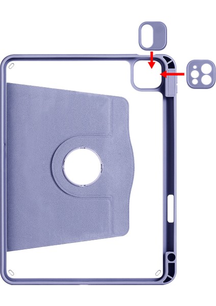 Apple iPad Pro 11 3.nesil 2021 A2377-A2459-A2301-A2460 - Kılıf Kalem Bölmeli Dönen Termik Standlı Kılıf - Gri