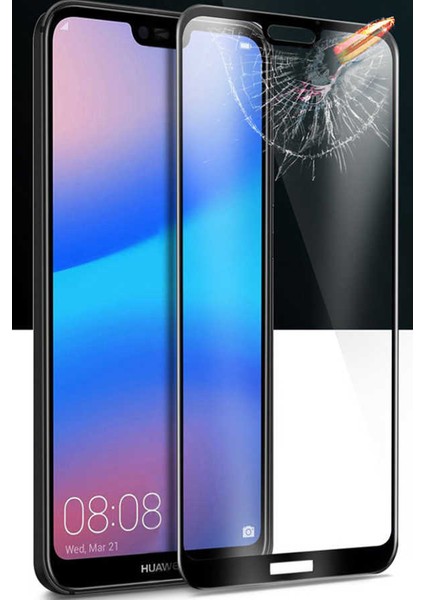 Huawei P20 Lite Ekran Koruyucu 5d Temperli Cam Koruma Siyah