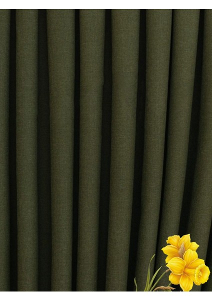 Bodrum Keten Fon Perde Haki Yeşil 1x3 Sık Pile 2 Kanat (2 Adet)