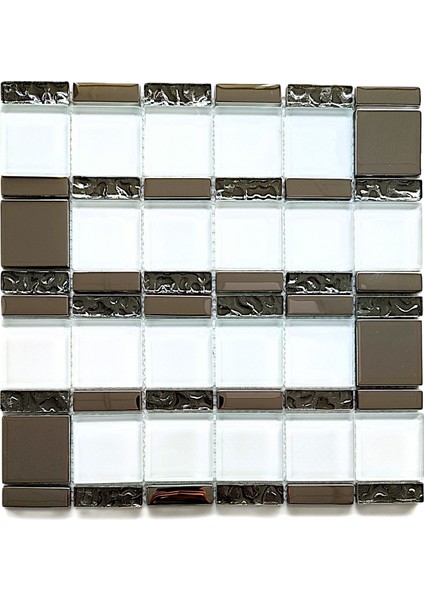 Mutfak Tezgah Arası, ve İç Dekorasyon İçin. 48X48MM. Beyaz-Krom. 30X30CM. Fileli Kristal Cam Mozaik. ( 1 M2 Fiyatıdır )