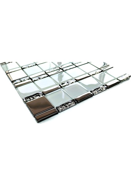 Mutfak Tezgah Arası, ve İç Dekorasyon İçin. 48X48MM. Beyaz-Krom. 30X30CM. Fileli Kristal Cam Mozaik. ( 1 M2 Fiyatıdır ) fiyatları