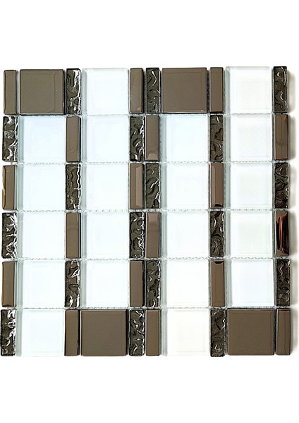 Mutfak Tezgah Arası, ve İç Dekorasyon İçin. 48X48MM. Beyaz-Krom. 30X30CM. Fileli Kristal Cam Mozaik. ( 1 M2 Fiyatıdır ) modelleri