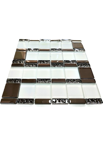 Mutfak Tezgah Arası, ve İç Dekorasyon İçin. 48X48MM. Beyaz-Krom. 30X30CM. Fileli Kristal Cam Mozaik. ( 1 M2 Fiyatıdır ) indirimleri