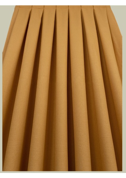 Bodrum Keten Fon Perde Hardal 1x3 Sık Pile 2 Kanat (2 Adet)