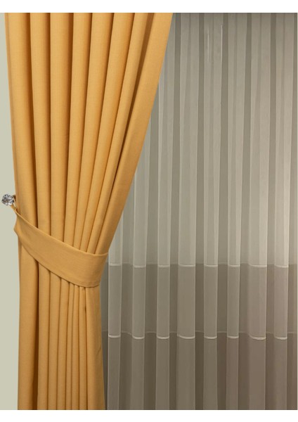 Bodrum Keten Fon Perde Hardal 1x3 Sık Pile 2 Kanat (2 Adet) modelleri