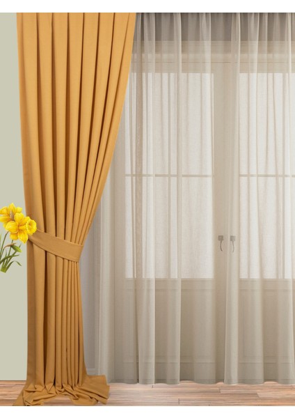 Bodrum Keten Fon Perde Hardal 1x3 Sık Pile 2 Kanat (2 Adet) fırsatları