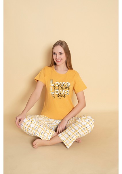 Kadın Sarı Renk Kısa Kollu Pijama Takımı