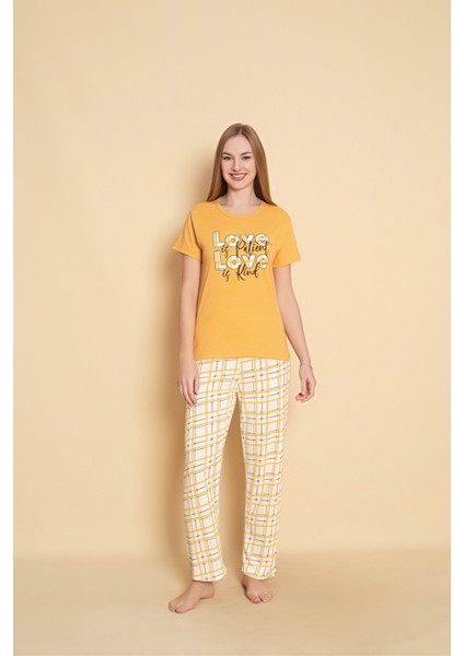 Kadın Sarı Renk Kısa Kollu Pijama Takımı