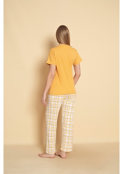 Kadın Sarı Renk Kısa Kollu Pijama Takımı