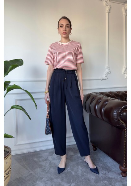 Beli Lastikli Bağlama Detay Pantolon- Lacivert fiyatları
