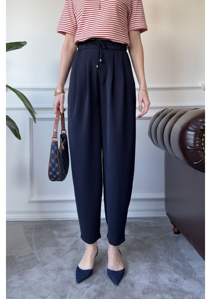 Beli Lastikli Bağlama Detay Pantolon- Lacivert fırsatları