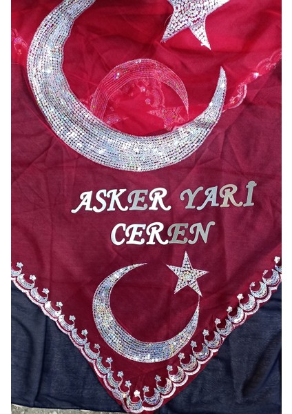 Kişiye Özel Asker Yari ve Isim Yazılı Kırmızı Kına Örtüsü Tirşe eldivenli fiyatları