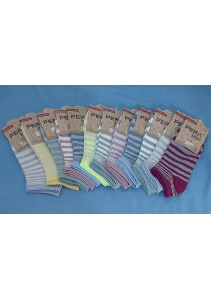 Kadın Parfümlü Çizgili Patik Çorap 12'li Paket