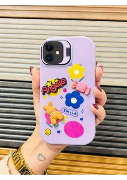 Iphone 11 Uyumlu Stantlı Sweet Mor Silikon Telefon Kılıfı