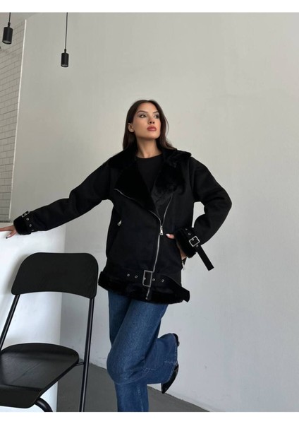 Kemer Detaylı Scuba Süet Tavşan Tüyü Biker Mont fiyatları