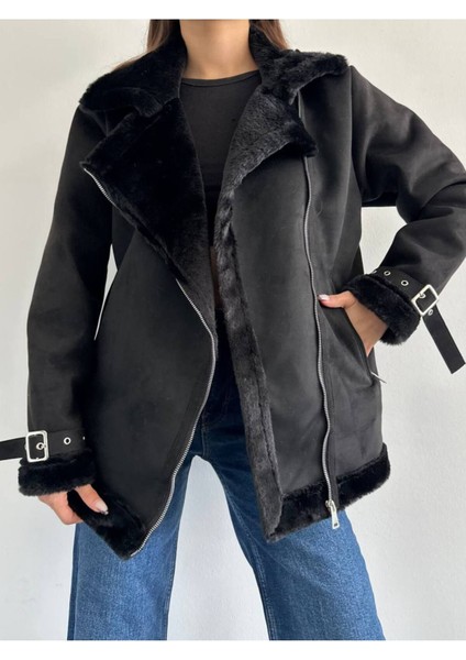 Kemer Detaylı Scuba Süet Tavşan Tüyü Biker Mont fırsatları