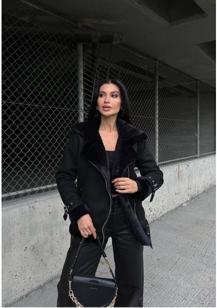 Kemer Detaylı Scuba Süet Tavşan Tüyü Biker Mont indirimleri