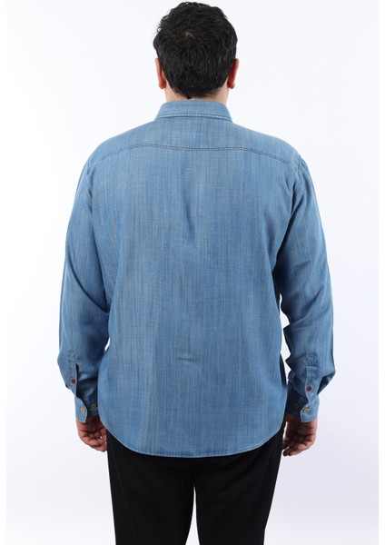 Büyük Beden Keten Efektli Mavi Kot Erkek Gömlek BTL-3027-TSS indirimleri