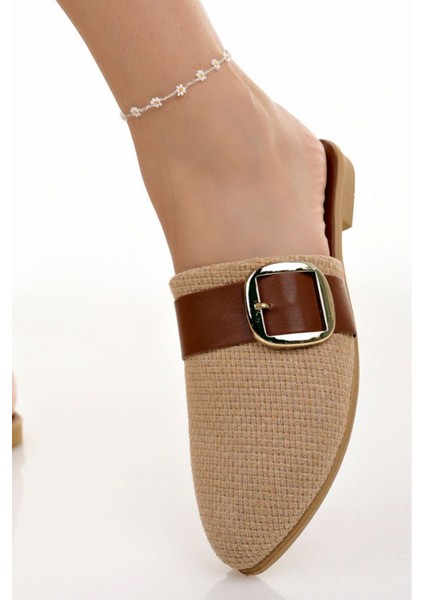 Kadın Günlük Terlik Taba Önü Kapalı Örgü Hasır Örme Şık Yazlık Ev Plaj Tatil Iş Ofis Terliği