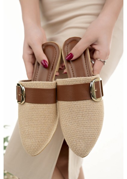 Kadın Günlük Terlik Taba Önü Kapalı Örgü Hasır Örme Şık Yazlık Ev Plaj Tatil Iş Ofis Terliği fiyatları