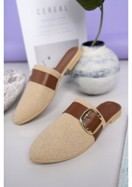 Kadın Günlük Terlik Taba Önü Kapalı Örgü Hasır Örme Şık Yazlık Ev Plaj Tatil Iş Ofis Terliği indirimleri