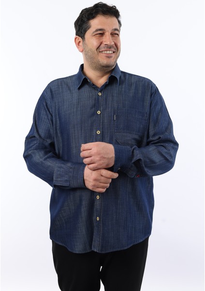 Büyük Beden Keten Efektli Lacivert Kot Erkek Gömlek BTL-3029-TSS modelleri