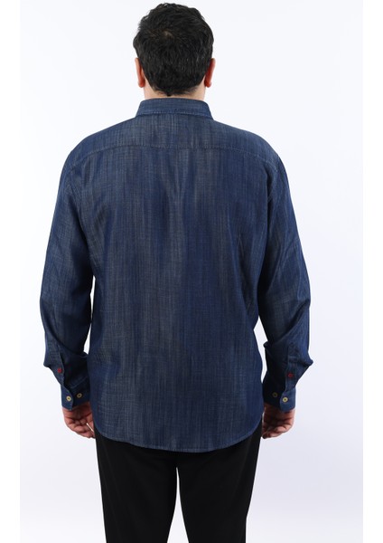 Büyük Beden Keten Efektli Lacivert Kot Erkek Gömlek BTL-3029-TSS indirimleri