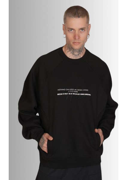 Unisex Oversize Cepli Siyah Sweatshirt
