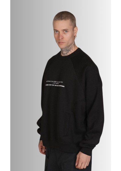 Unisex Oversize Cepli Siyah Sweatshirt