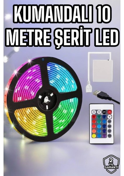 Smart Şerit LED - Tv Arkası - Renkli - Kumandalı 10 Metre