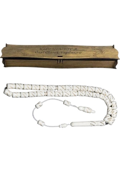 Kişiye Özel Kutulu Deve Kemiği Tesbih Beyaz Silindir Model fiyatları