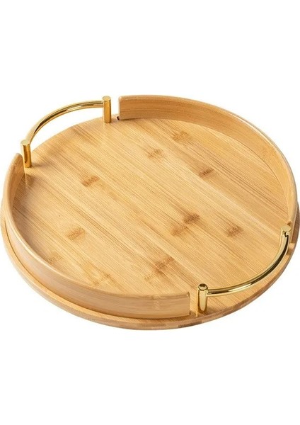 Bambu Oval Gold Saplı Lüks Servis Tepsisi - Sunum Tepsisi 35 Cm 1 Adet