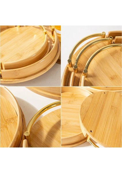 Bambu Oval Gold Saplı Lüks Servis Tepsisi - Sunum Tepsisi 35 Cm 1 Adet
