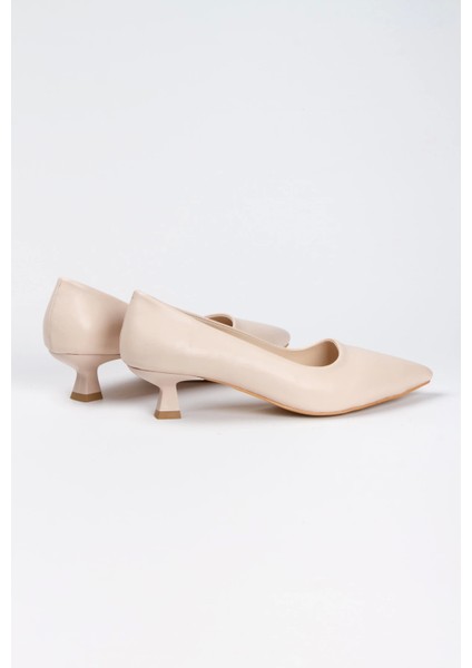 Kadın Sivri Burunlu Kısa Topuklu Stiletto Bej