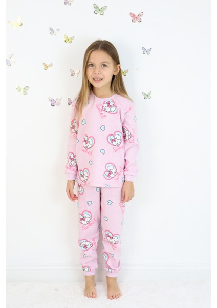 Kız Çocuk Orta Kalınlıkta Basic Baskılı Pijama Takımı