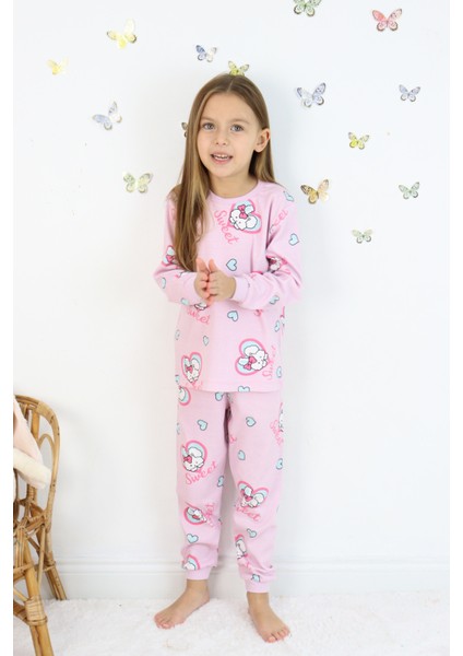 Kız Çocuk Orta Kalınlıkta Basic Baskılı Pijama Takımı