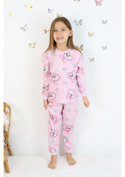 Kız Çocuk Orta Kalınlıkta Basic Baskılı Pijama Takımı