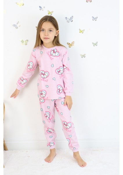 Kız Çocuk Orta Kalınlıkta Basic Baskılı Pijama Takımı