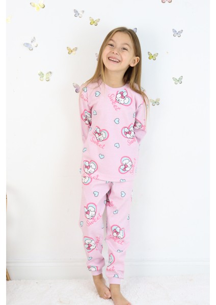 Kız Çocuk Orta Kalınlıkta Basic Baskılı Pijama Takımı