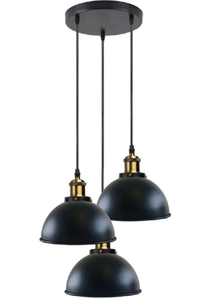Vintage1,retro1,rustik1 3 x E27 Siyah Metal Sarkıt Avize Şapka ÇAP:23 cm Taban ÇAP:35 cm
