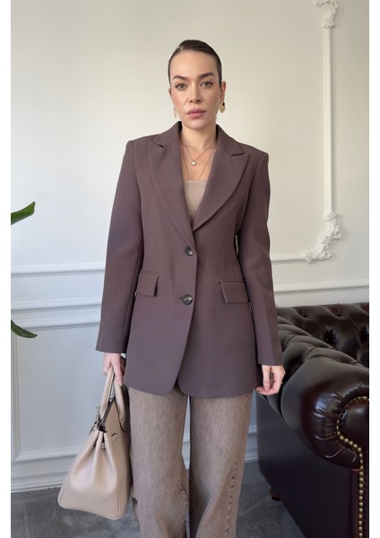 Nevür Detay Premium Blazer Ceket- Vizon
