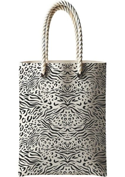 Desenli Plaj Çantası Leopar Desen Temalı Fermuarlı Günlük Kullanım Bez Çanta