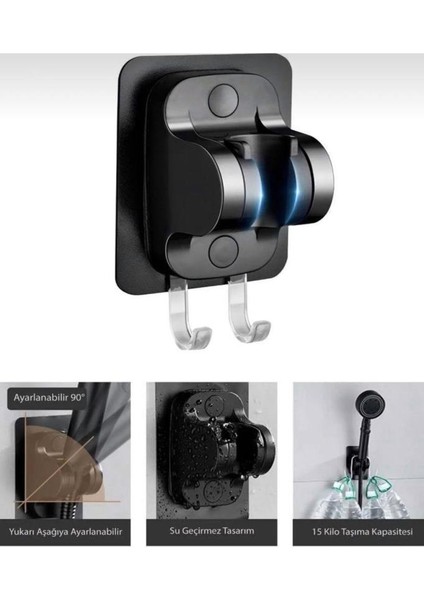 Siyah Askılıklı Yapışkanlı Banyo Duş Mafsalı Duş Başlığı Askısı