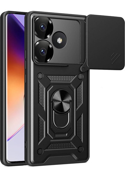 Poco F6 - Kılıf Magnetik Standlı Kamera Korumalı Sürgülü Vega Kapak - Siyah